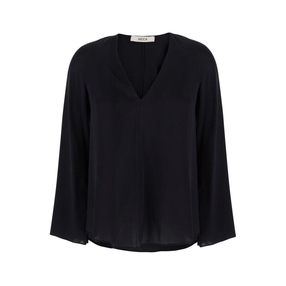 Jucca Women Black V-Neck Top In Silk For Women